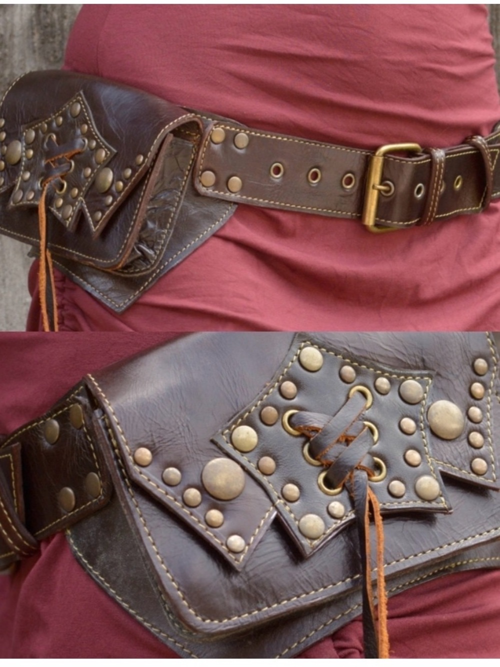 Offrandes brown leather utility belt festival hip bag holster belt size large